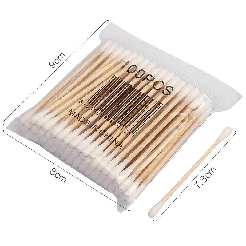 Jednorázové oboustranné vatové tyčinky na líčení a čištění uší - 100 kusů Přenosný nástroj