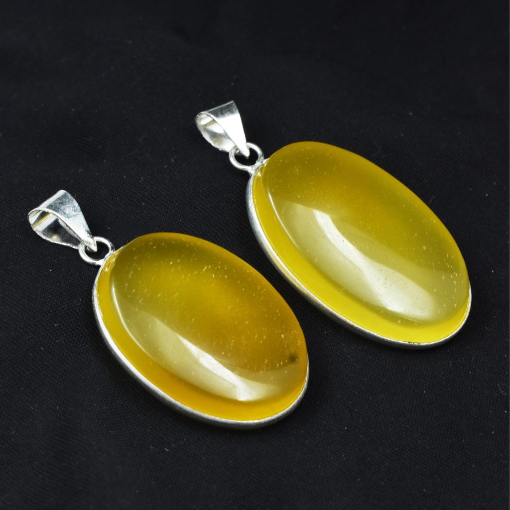 Yellow Onyx Gems Pair 136 Ct Oval Natural Pendant 925 Sterling Silver CERTIFIED Mmyh-327-k