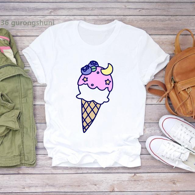 New Arrival 2025 T-Shirt Women Cute Ice Cream Cartoon Print T Shirt Femme Fashion Korean Style Camiseta Mujer Tshirt Ladies Tops