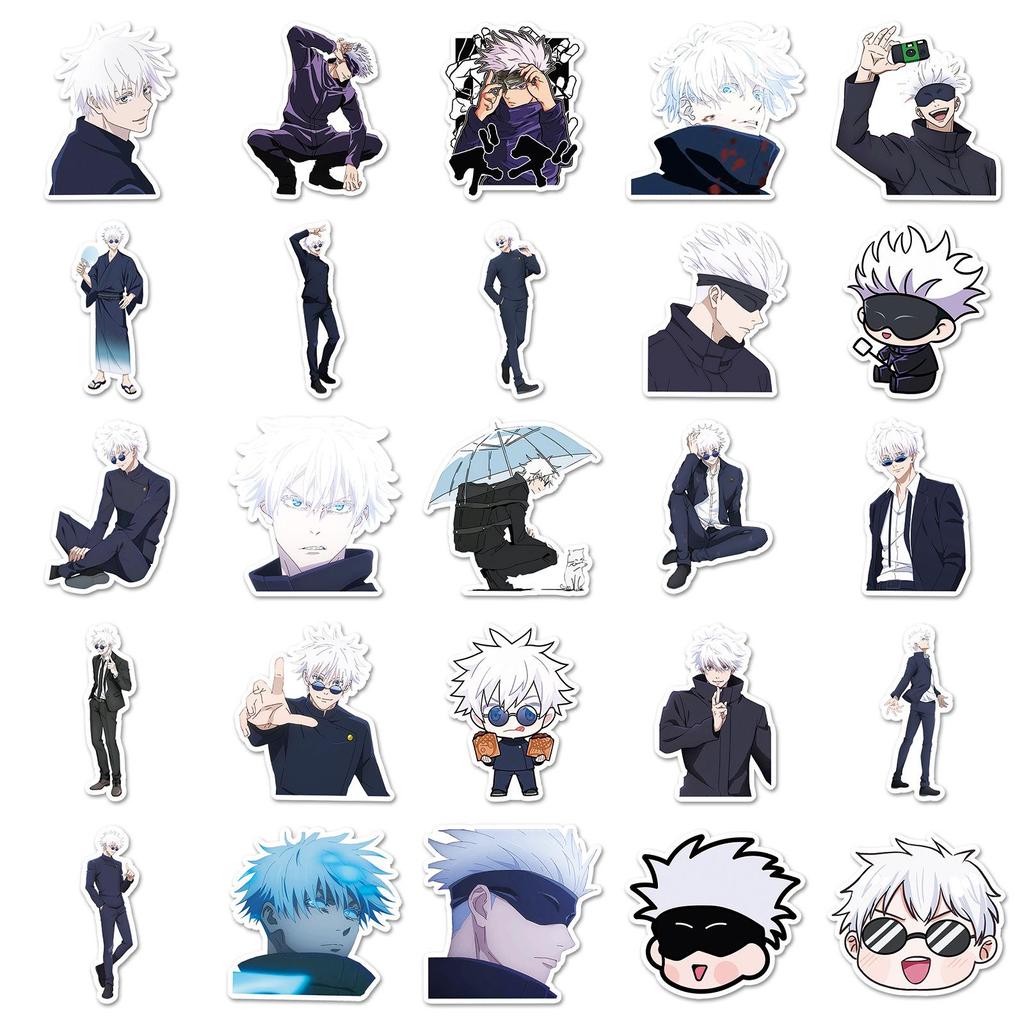 50 Gojo Satoru Stickers: Waterproof Jujutsu Kaisen Anime Decor for Notebooks, Phone Cases, and Thermos Cups.