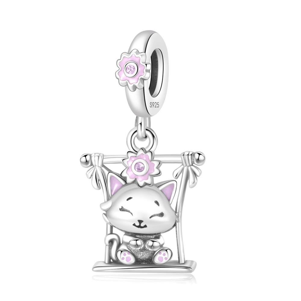 Copper Puppy Beads & Moon Cat Dangle Charm Fits Bracelet Cute Pet Pendant Jewelry Accessories Gifts