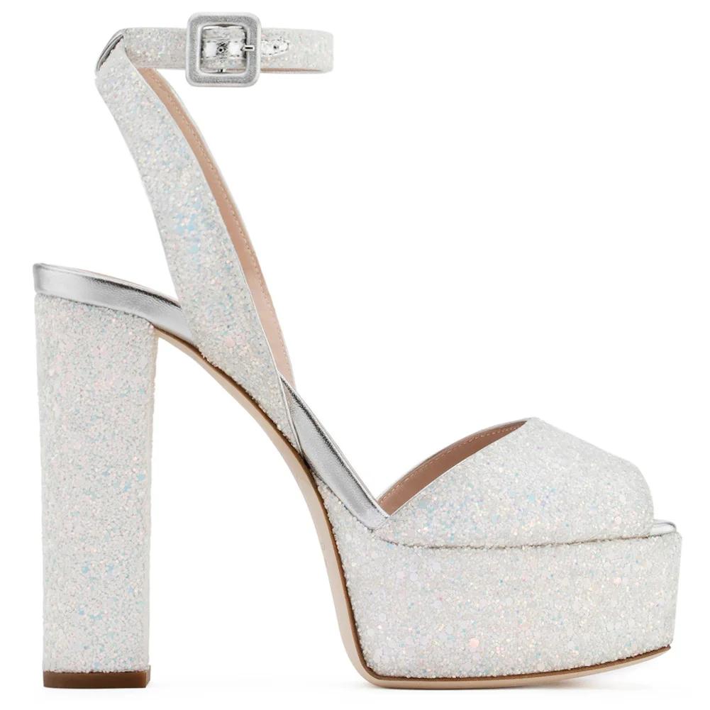 Fashion Peep Toe Platform Women Sandals Chunky Heel Patent Leather Large Size High Heels Summer Fashion Ankle Strap Shallow Sandals
