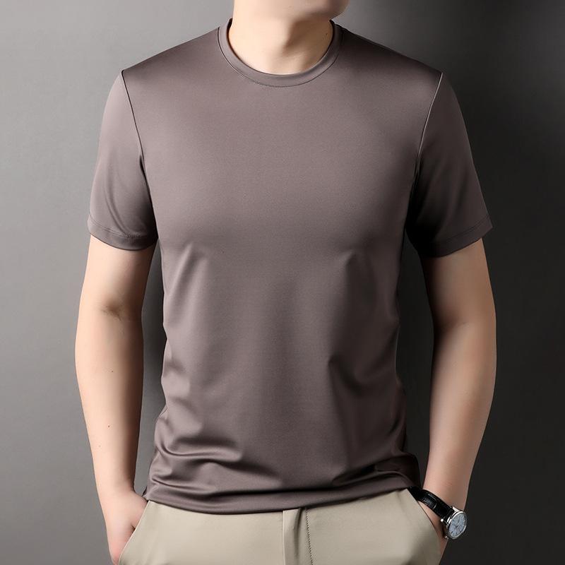 Polo Silkworm Ice Silk Short-Sleeved T-Shirt Round Neck Breathable Cool Thin Inner Half-Sleeved Trendy Men'S Bottoming Shirt