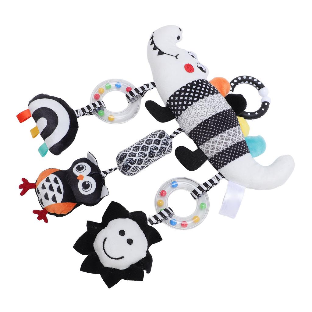 Jucărie Agățată Cărucior Bebeluș Alb Negru Carillon de Vânt Detașabil Animal Drăguț Jucărie Agățată Zornăitoare Umplută