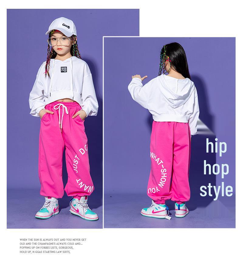 Kids' Hip Hop Dance Outfits: Boys & Girls Spring/Autumn Performance Wear with Crop Tops and Sweatpants