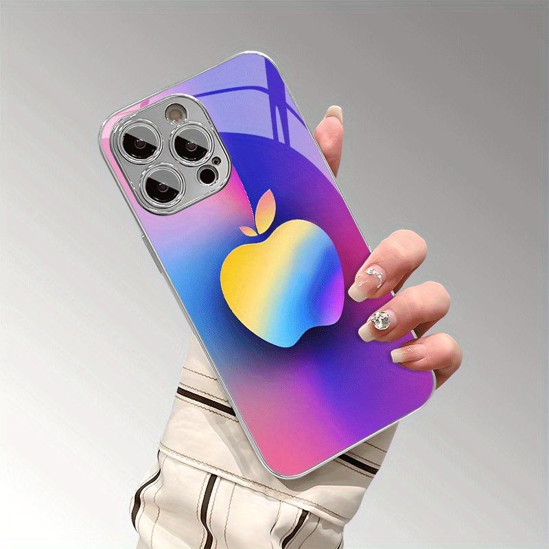 Rainbow-Colored For Apple Pattern Glass Electroplate Phone Case For iPhone 11 12 13 14 15 16 17 Pro Max 15 Plus 16E 17 Air Cover