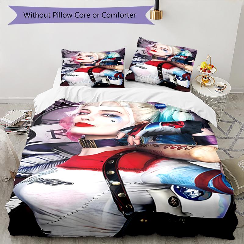 3pcs Harley Quinn Bedding Set Duvet Cover Closure Includes 1 Duvet Cover & 2 Pillowcases, Soft and Comfortable for All Seasons.