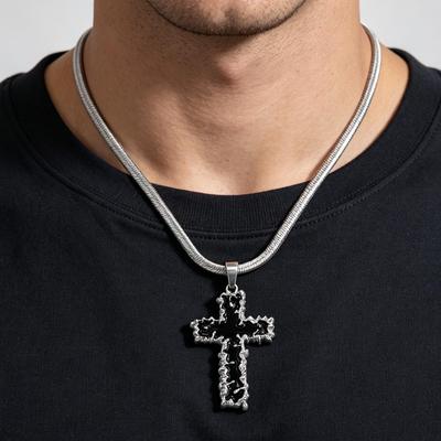 Men's Punk Style Stainless Steel Cross Pendant Necklace Set