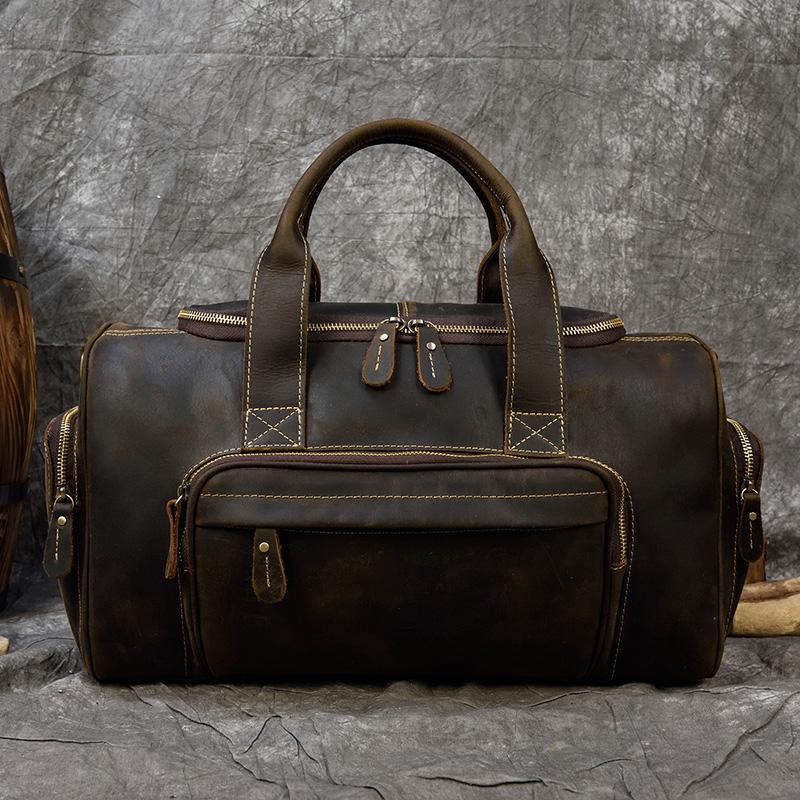Retro Genuine Leather Retro Large Capacity Men Leather Duffle Bag Vintage Shoulder Bag Cowhide Weekender Bag Man Totes Handbag