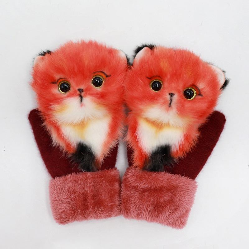 Meier Kids' Winter Plush Gloves - Warm Cartoon Animal Mittens