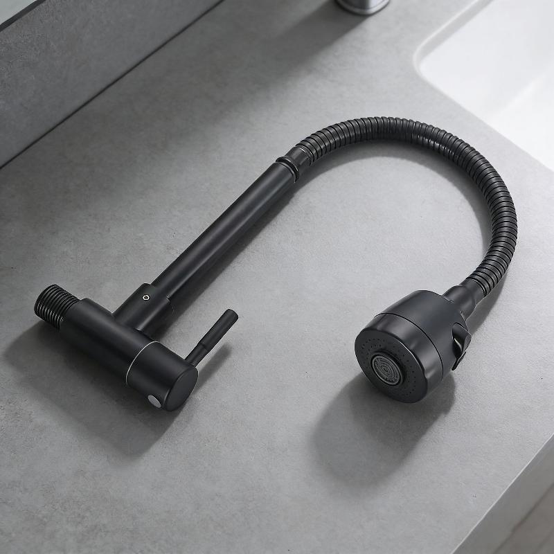 1Pcs Sink Flexible Hose Cold Water Two Modes Tap Universal Black Wall-Mounted Faucet For Garden Balcony Washbasin Mop Pool
