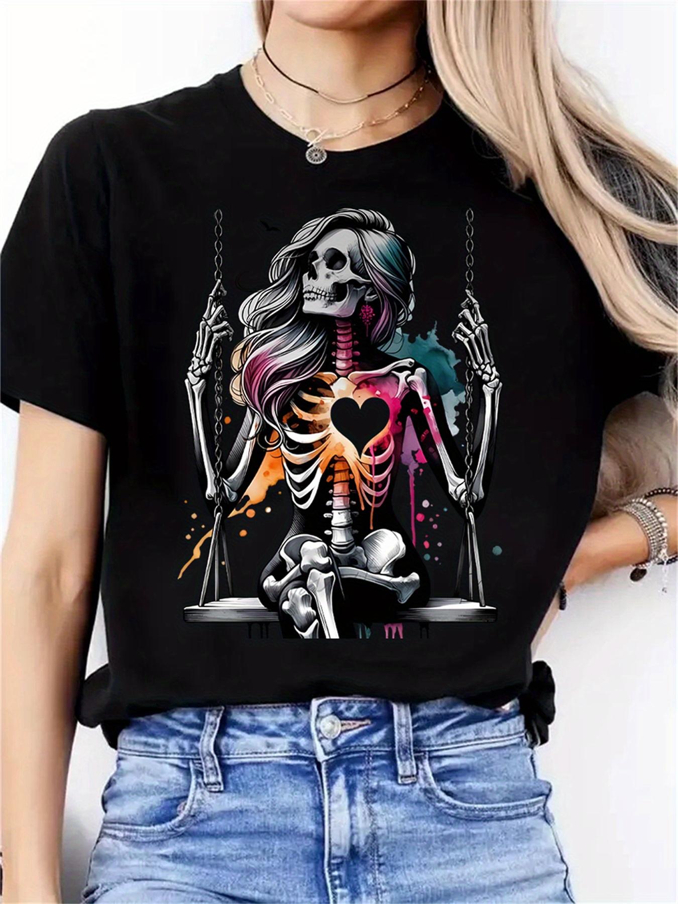 Skeleton Swing Heart Graphic Tee M