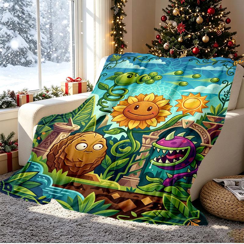 Plants VS Zombies Pattern Blanket for Home Decoration, Bed, Sofa, Car Travel, Camping, Suitable for All Seasons, Birthday Christmas Gift