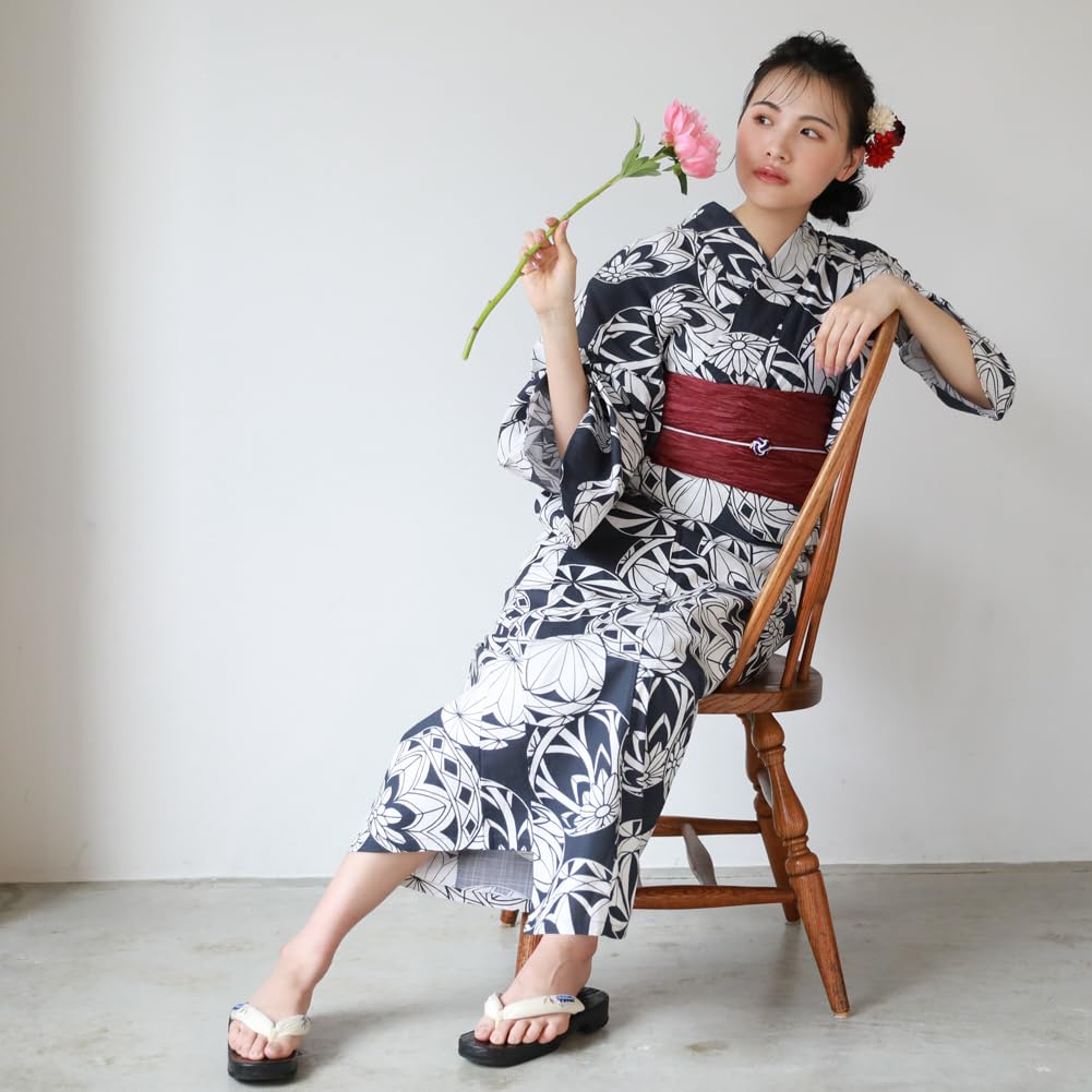 16 Patterns To Choose from Yukata Heko Obi Set Tokimeki Summer Love Yukata Heko Obi 2 Piece Set Pattern On Navy (15.Mari Background)