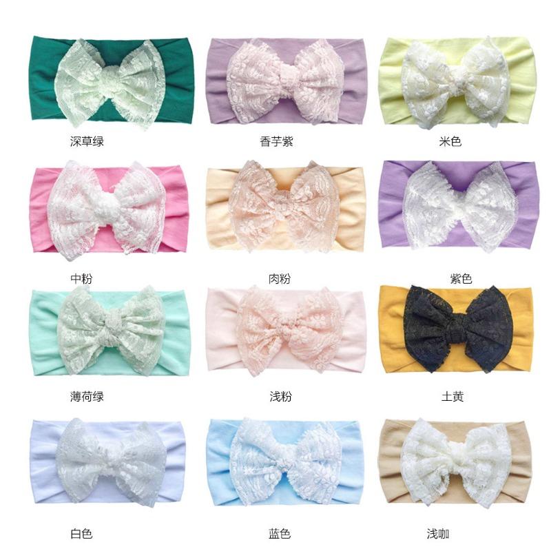 

New lace bow children s hair accessories, soft solid color elastic nylon headband, baby headband