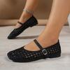 Women’s Hollow Mesh Mary Jane Flats with Adjustable Strap Square Toe Breathable Lightweight Slip On Shoes for Daily Wear