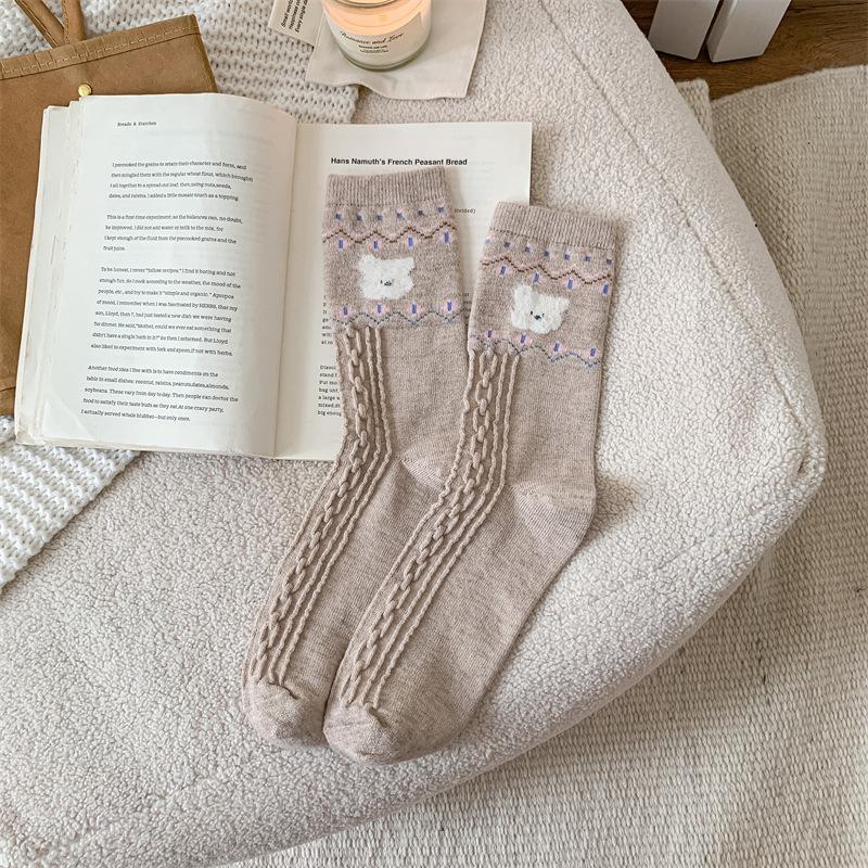 Cartoon Bear Warm Bellow Socks Socks Flocked Socks Piles Of Socks