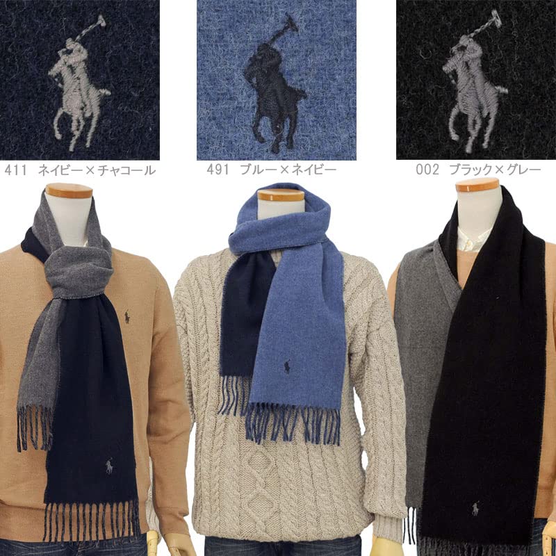 POLO RALPH LAUREN Reversible Scarf PC0455 and Scarf Polo Black x Gray One Size Fits All One-Point Men's Women's [Used]