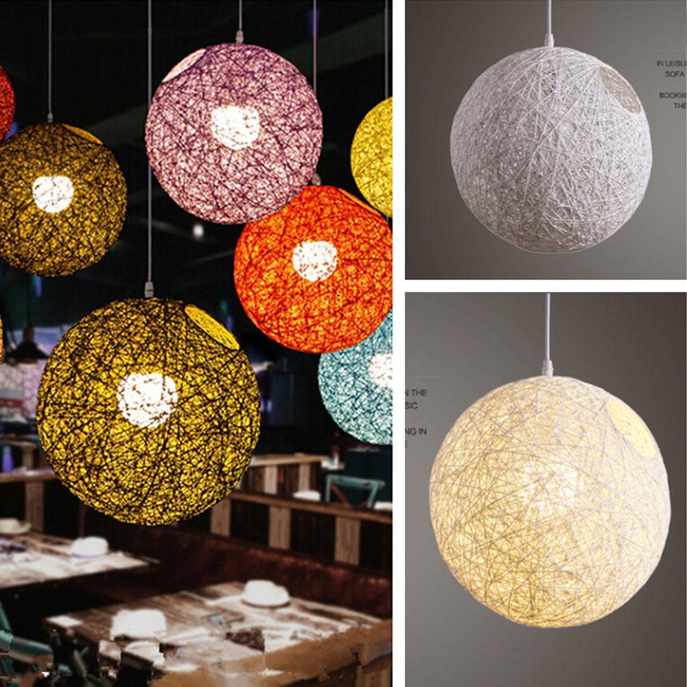 20cm Rattan Ball Lampshade Light Case Hanging Pendant (No Light Source) with E27 Suspension Wire & Round Sucking Disk