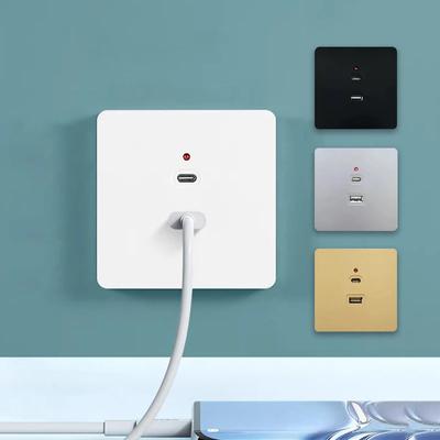 Siyah Evrensel Duvar USB C Priz, 10W Type-c 2 Portlu USB Fiş Adaptörü Priz, Duvara Monte Edilebilir AB 220V Elektrik Priz