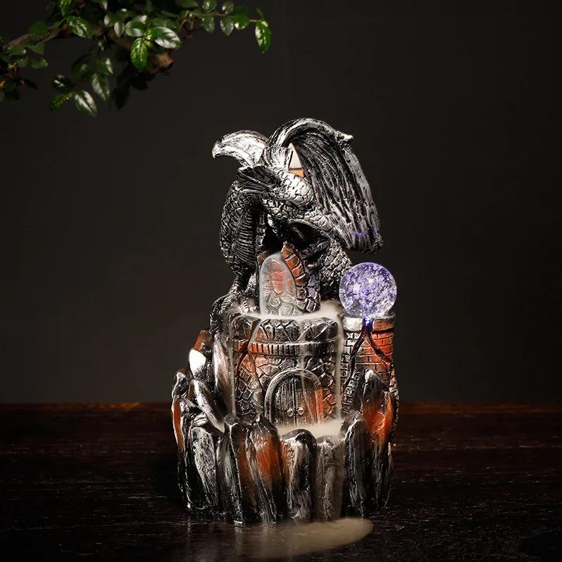 

1pc Creative Handicrafts Home Decor Ornaments Pterosaur Waterfall Backflow Incense Burner LED Incense Holder Dragon Censer