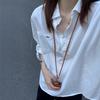 Early Spring New High-end Minimalist Style Casual and Versatile Half-open Lapel Blue Long-sleeved Shirt for Women