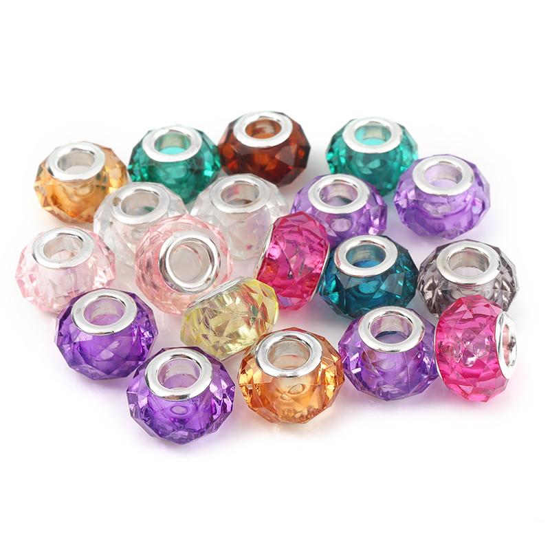 20pcs/Lot Transparent Color Faceted Resin Beads Big Hole Spacer Loose Beads for Jewelry Making DIY Bracelet Necklace