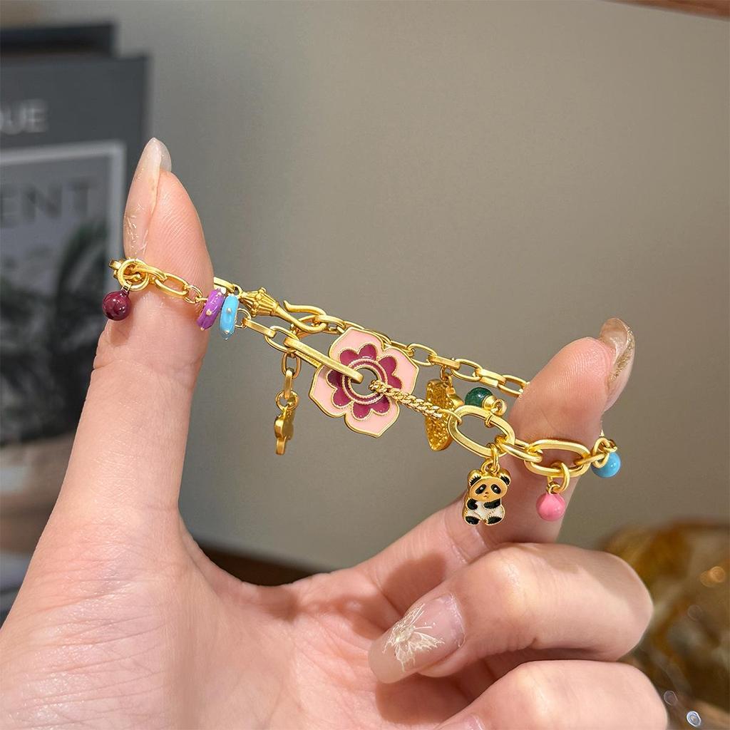 Exquisite Colorful Dopamine Drip Enamel Panda & Butterfly Luxury Bracelet