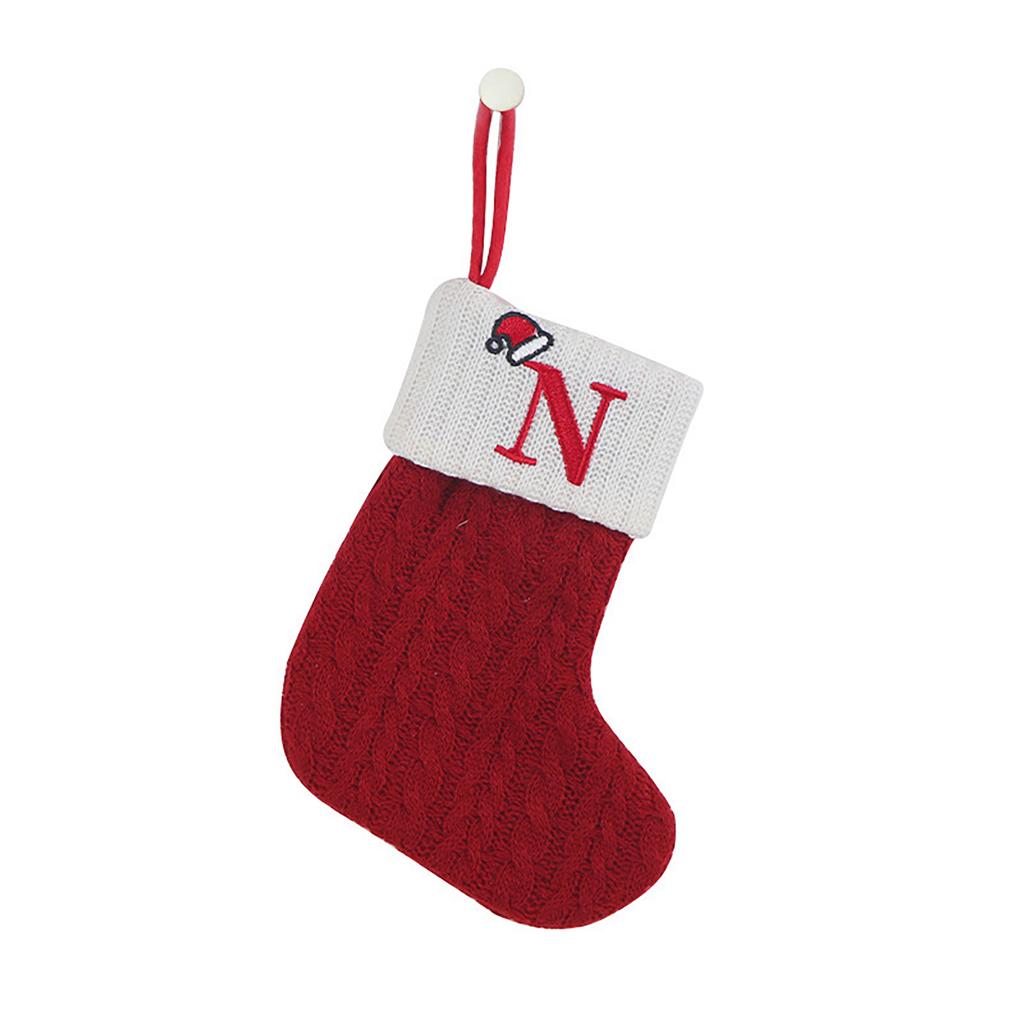 Initials Xmas Stocking Holiday Season Letter Present Premium Knitted Exquisitely Embroidered Stocking Present Bag For Christmas