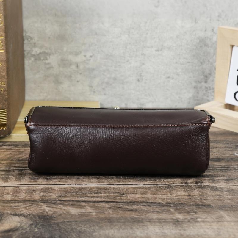 CONTACTS Federmäppchen aus Vollnarbenleder mit Kussverschluss Stifteetui Vintage Sonnenbrillenhalter Brillenetui Kleine Kosmetiktasche Reise-Organizer-Tasche