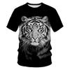 Summer New Style 3D Digital Print Round Neck Short Sleeve T-Shirt Lion Tiger Pattern Men's Casual Top Quality Polyester V-Neck
