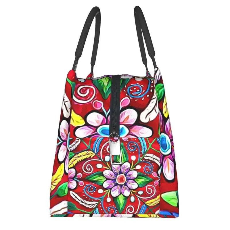 Boho Floral Mexican Flowers Insulated Lunch Bags for Women Resuable Thermal Cooler Lunch Box Beach Camping Travel Lunchbag