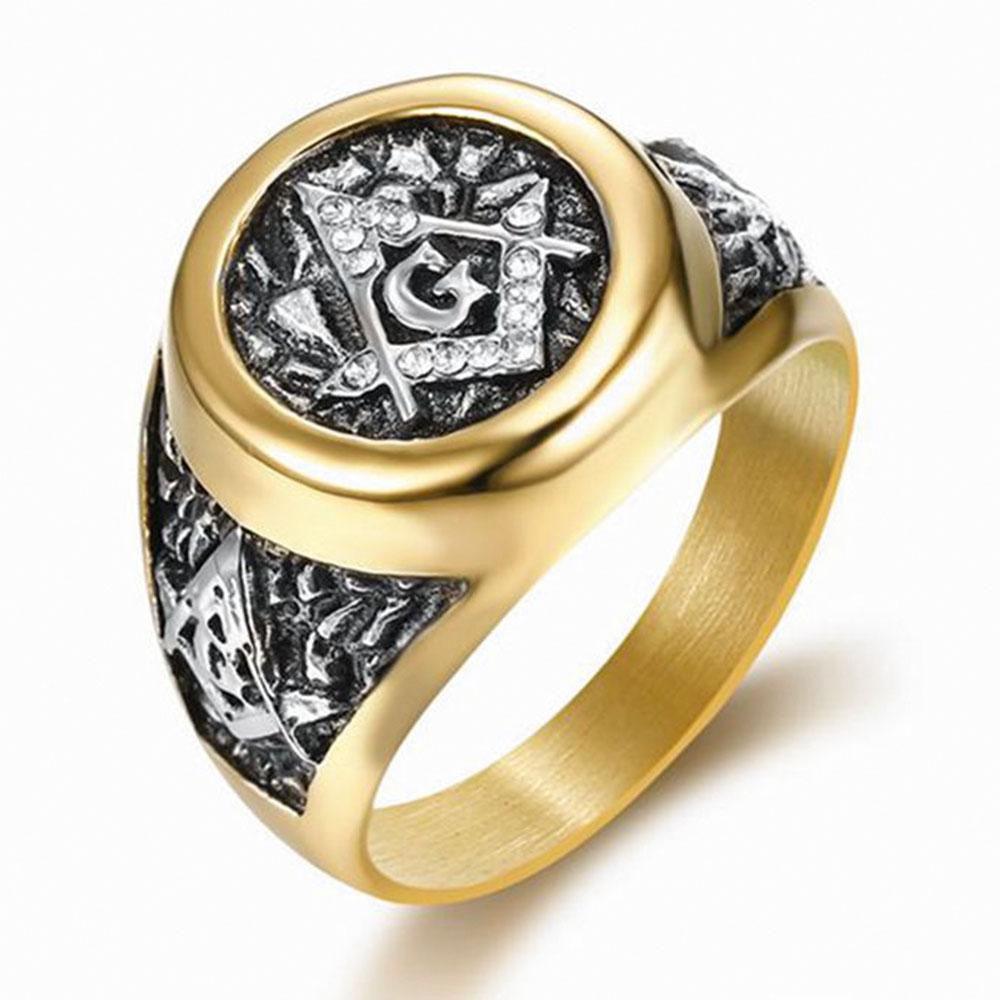 Ring European and American Freemasonry Logo Street Fashion Freemasonry Golds White Diamond Retro Stainless Steel Ring 6 серебряный