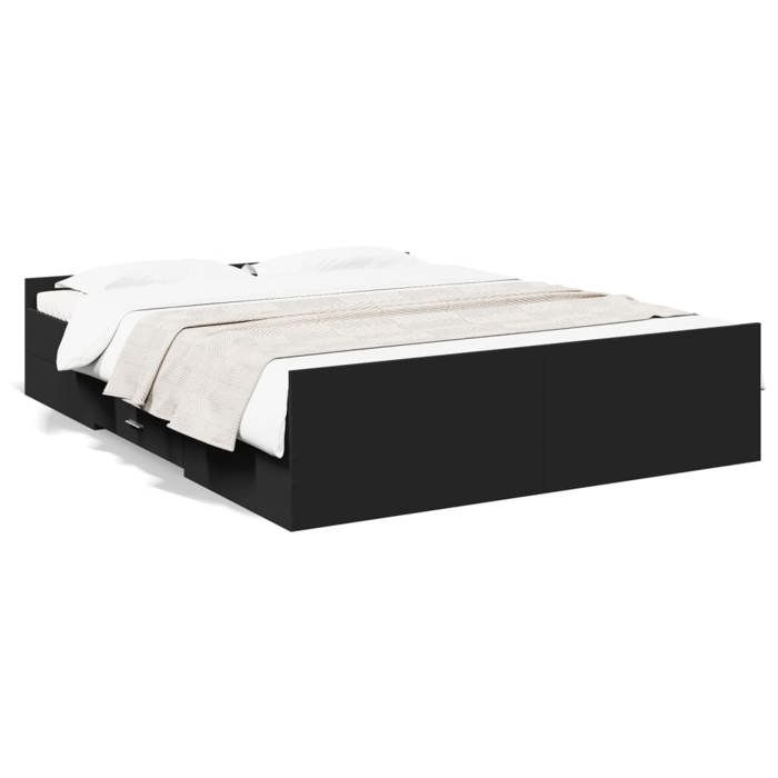 VidaXL Bed Frame with Drawers Black 150x200 Cm Engineered Wood, Bed, Storage Bed, Double Bed Frame, Double Bed 3280287