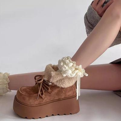 Botas de nieve sencillas integradas de piel para mujer 2025 invierno nuevas de terciopelo con plataforma realzada celebridad de internet zapatos de algodón cálidos y versátiles