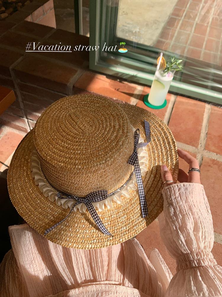Vacation Style French Literary Straw Hat Children Summer Pastoral Small Fragrance Bow Sun Protection Hat Shade Beach Hat