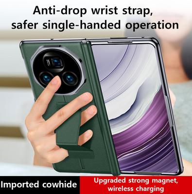 Handyhülle aus Leder für Honor Magic Vs3 V2 Vs2 Magnetischer Handgelenksriemen Ständer Kickstand Hülle mit Anti-Spähschutzfolie