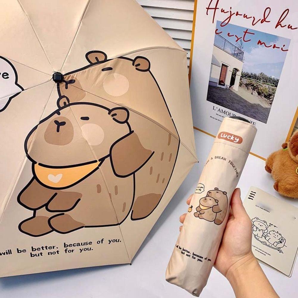 Anti-UV Capybara Automatic Umbrella Letter Print Cartoon Folding Sun Umbrella  Children