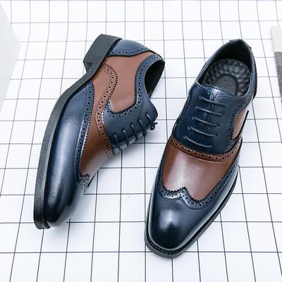 European Station Fashion Block Shoes Men Pointed Lace Up Business Office Dress Shoes Banquet Wedding Shoes Size 38-48 Men Shoes