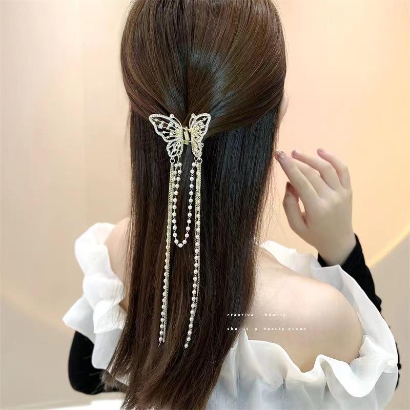 Elegante Schmetterlingsquaste Haarspange – Chinesischer Stil Halb-Pferdeschwanz Klauenclip für Damen