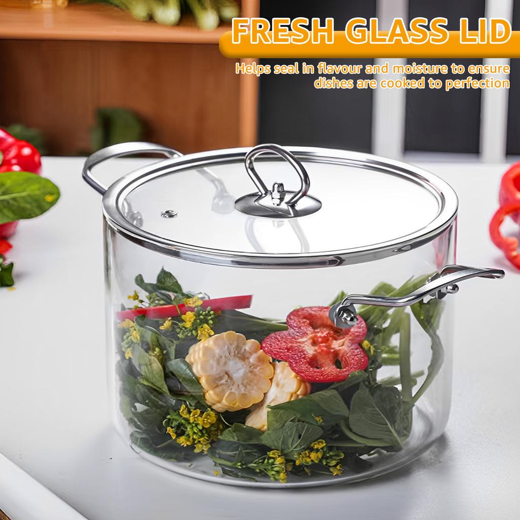 Glass Cooking Pot 2.5L/3.5L Heat Resistant Simmer Pot Clear Glass Pots with Pot Lid Borosilicate Glass Cookware for Kitchen