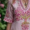 Women Shirt Embroidery Flower Pattern V-neck Dropped Shoulder Short Sleeve Shirt Tops A-Line Loose Fit Soft Summer Tops