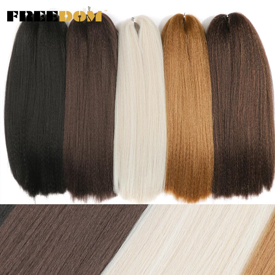 FREEDOM Synthetisches Yaki Fluffy Glattes Häkelhaar 24 Zoll 210g Häkelzöpfe Haare Ombre Braun Weiß Flecht Haarextensions