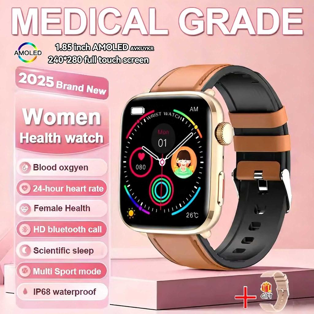 1.85-inch AMOLED Screen Smart Watch Women Bluetooth Call NFC Heart Rate Blood Pressure Blood oxygen Lady Sleep Smartwatches 2026