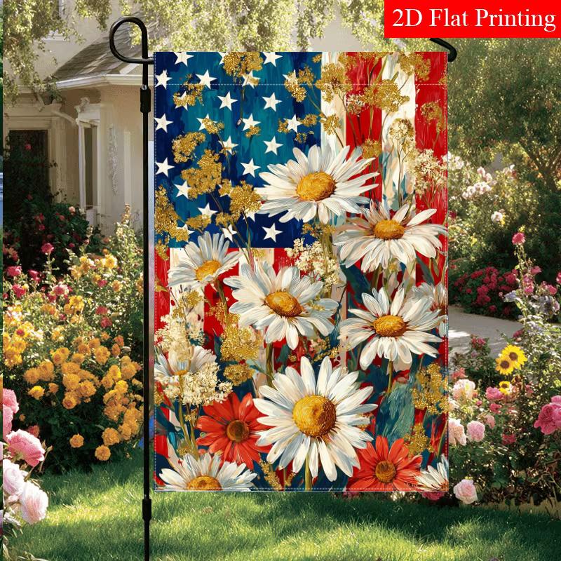 2D Flat - 2D Flat July 4Th Memorial Day Flower Stripe Welcome Garden Flag_4 (4)- Outdoor Garden Flag Double-Sided Home Decoration Courtyard Decoration
