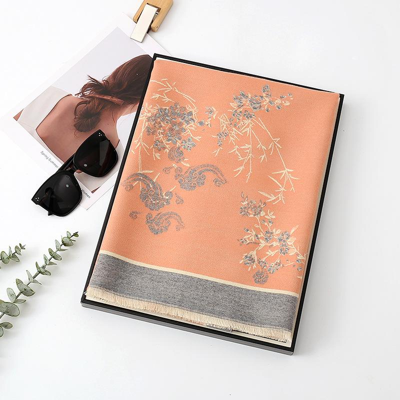 Winter Double-sided Imitation Cashmere Air Conditioning Shawl Dual-purpose Warm Scarf New Chinese Style Printed Scarf for Women Autumn