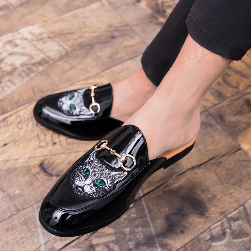 Half Slippers Summer No Heel Lazy Couple Slippers Horse Buckle Bean Shoe Leather Slippers