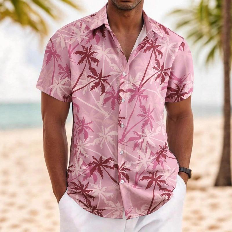 Summer New Seaside Beach Print Casual Resort Style Men's Short-sleeved Shirt