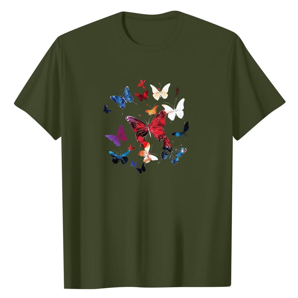 Women's Fashionable Round Neck Casual Retro Print Short Sleeved T-shirt Top