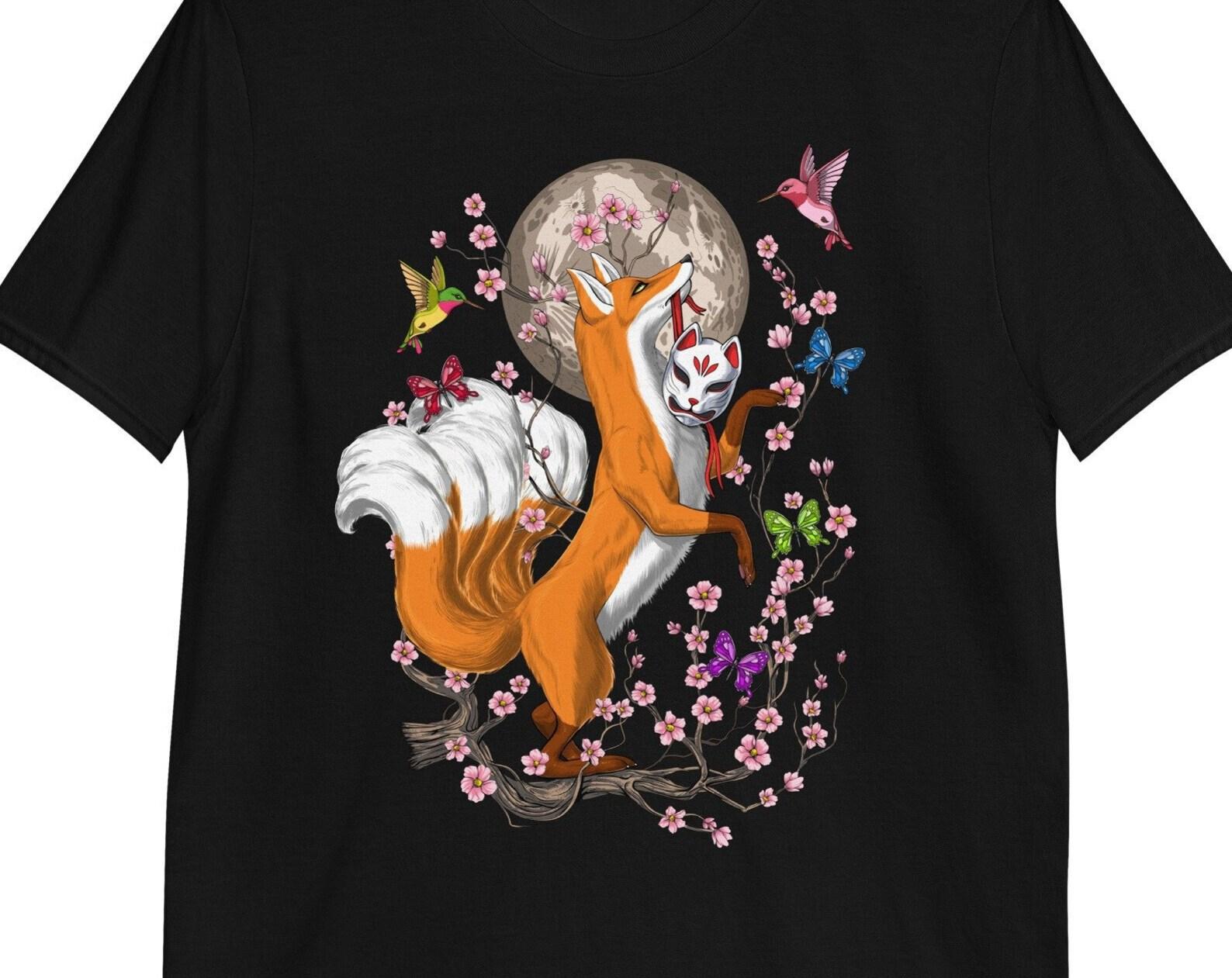Japanese Nine Tailed Fox T-Shirt, Shirt, Cherry Blossom Sakura Tee 160